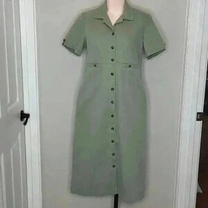 Appleseeds Petites Vintage Sage Green Dress Button Down‎ Size 6P